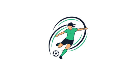 Fototapeta premium Woman soccer player kicking ball with dynamic motion lines.