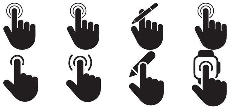 Touch screen finger gestures with interactive visual signals vector illustration eps 10