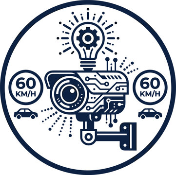 Intelligent traffic surveillance camera emblem with smart mobility technology and automated urban speed monitoring system