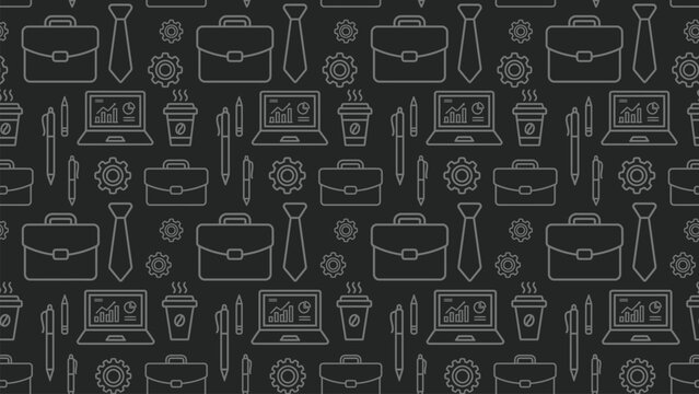 Seamless pattern of office business elements on chalkboard background