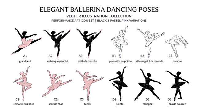 Elegant Ballerina Dancing Poses Collection - Vector Illustrations