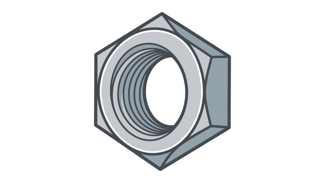 Hexagonal silver metal nut fastener illustration on white background