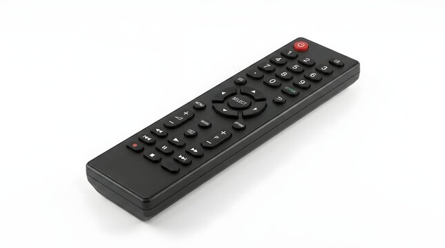 Black television remote control isolated on white background modern design home entertainment technology