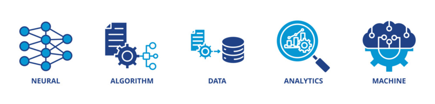 AI & Tech icon sett lineal illustration concept with icon of neural, algorithm, data, analytics, machine icon live stroke and easy to edit 