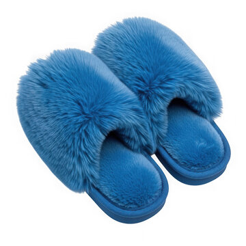A pair of blue fuzzy slippers
