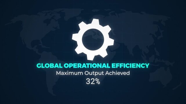 Global Operational Efficiency Infographic with Spinning Gear and Fluctuating Percentage Counter