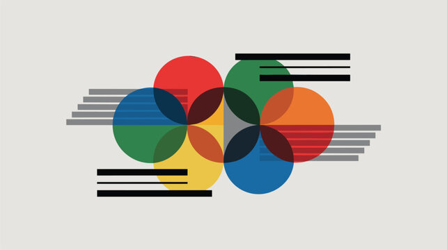 Conceptual technical diagram featuring intersecting colorful circles combined with parallel black and grey linear bars on a light neutral background for data visualization.
