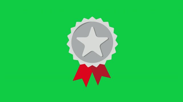 Silver Star Runner Up Medal Badge with Red Ribbons on Green Screen Background