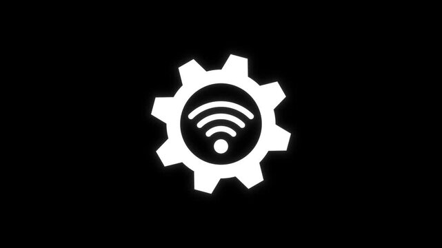 Smart Wireless Connection Icon with Rotating Gear and Pulsing Wi-Fi Signal Loop