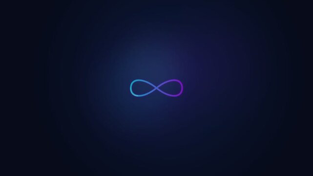 Glowing infinity symbol with a smooth blue to purple gradient on a sleek, dark background, endlessness, continuity
