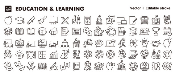 Fototapeta premium Education and Learning Icon Big Set – Editable Line Style