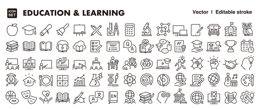 Education and Learning Icon Big Set &ndash; Editable Line Style