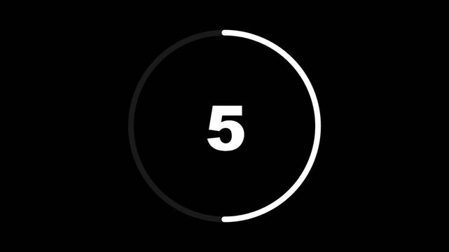 Countdown timer with the number 5 in the center, set against a stark black background, displaying a circular progress bar