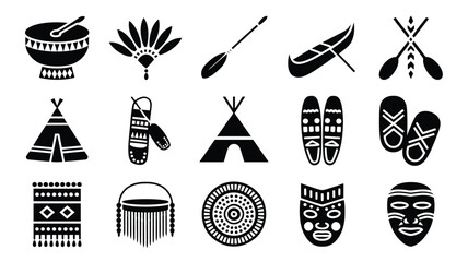 Aboriginal cultural heritage icons set with indigenous tribal symbols on white background. © PRITOM