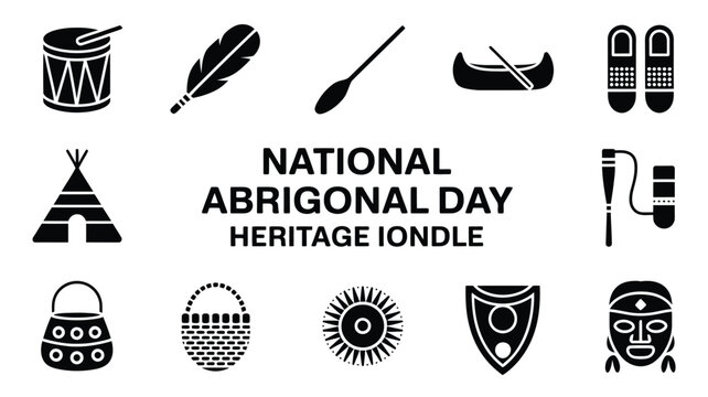 National aboriginal day celebration elements with tribal icons and heritage festival text.