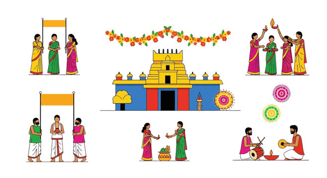 Indian Festival Celebration: Temple, People, Rituals & Decorations