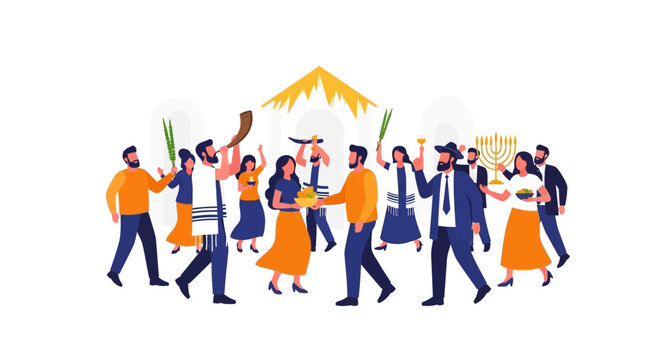 Jewish Holiday Celebration: Sukkot, Hanukkah, Shofar, Menorah, Lulav, Etrog