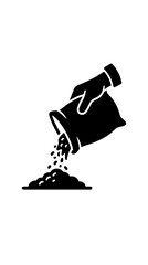 Obraz premium A black silhouette icon of a hand pouring seeds or fertilizer onto a pile.
