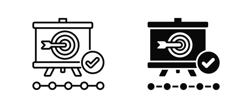 Goal Tracker icon set with style outline and solid for design and presentation.