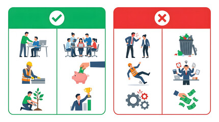 Fototapeta premium Dos and donts business comparison isolated on transparent background. Generative AI illustration 