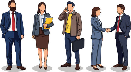 Obraz premium Professional business people vector illustration featuring diverse corporate employees dressed in formal office attire styles