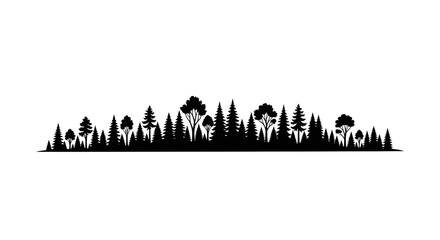 Naklejka premium CAD tree lines Forest, tree, silhouette, landscape, nature, black, vector, illustration, icons isolated on White Background vector