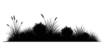 CAD tree lines Black silhouette plants, grass and bushes landscape, vector foliage, natural scenery elements isolated on White Background vector © MdAbdul