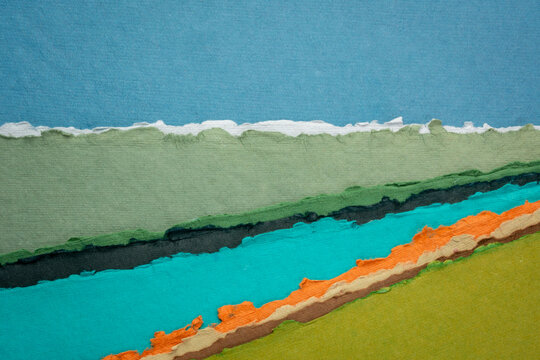 abstract river landscape in green and blue - a collection of Huun papers handmade in Mexico