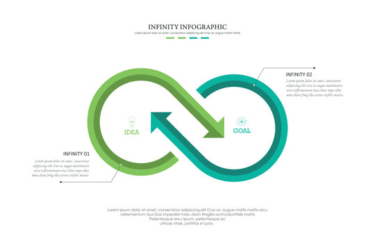 infinity infographic presentation design template with 2 steps or options