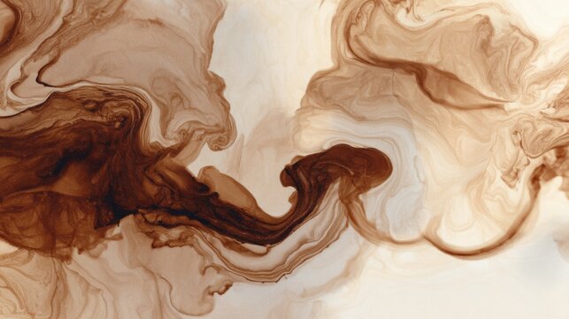 Fluid Mocha Brown Abstract Painting with Swirling Textures in a Soft and Earthy Background for Creative Projects