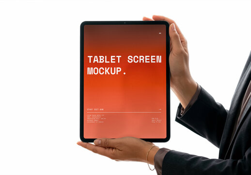 Vertical Tablet Mockup In Businesswoman Hands
