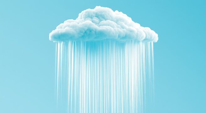 A fluffy white cloud rains down streaks of light against a blue gradient sky