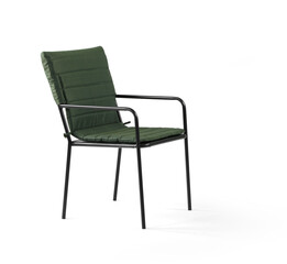 Obraz premium Modern industrial armchair with a black metal frame and dark green quilted fabric upholstery. Contemporary outdoor or indoor chair featuring a slim metal structure .isolated on white background 
