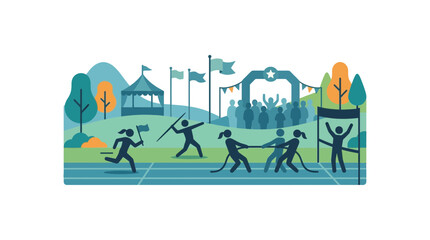 Naklejka premium Silhouetted athletes participating in various track and field sports events.