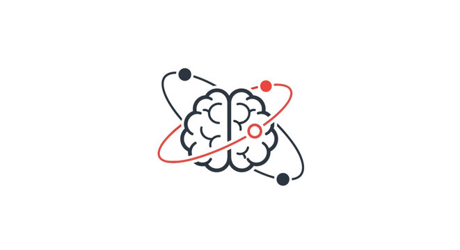 Brain with orbiting electrons and protons.
