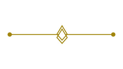 Gold decorative line divider with geometric diamond shape and end dots, isolated on transparent background © TawfikStock