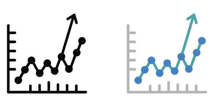 Scatter chart line art icon collection featuring upward trend graphics, analytics symbols, statistical analysis concepts, data growth indicators, and vector illustrations