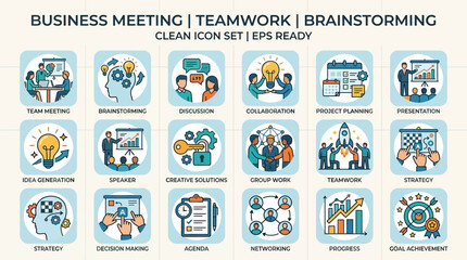 Obraz premium Business Meeting Teamwork Brainstorming Icons.