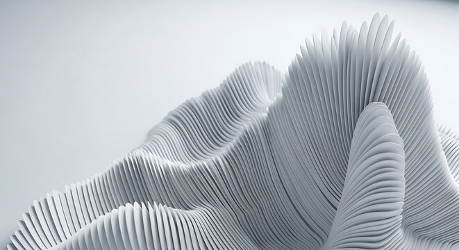 Abstract structure of white thin vertical parallel lines forming wavy surface texture with abstract minimalist structure geometric background architectural dimension sculptural