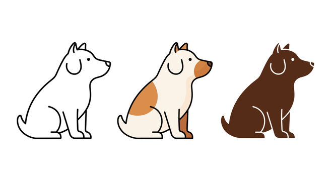 Three adorable dogs in different styles sitting patiently.