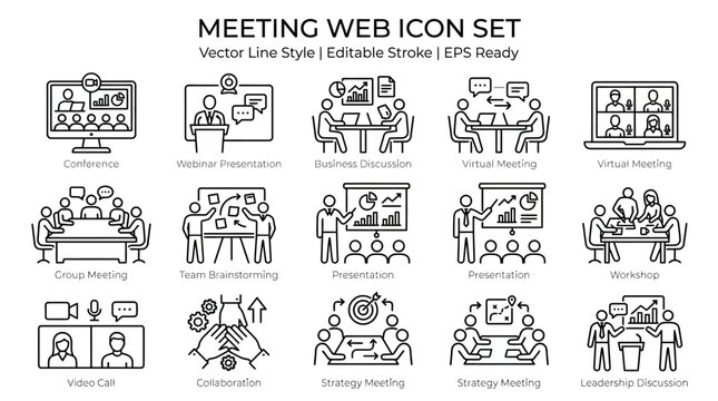 Meeting web icons set collection.