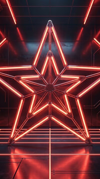 red neon 3d star on stage