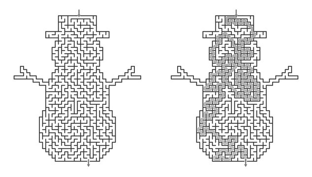 Snowman hard maze game with solution set