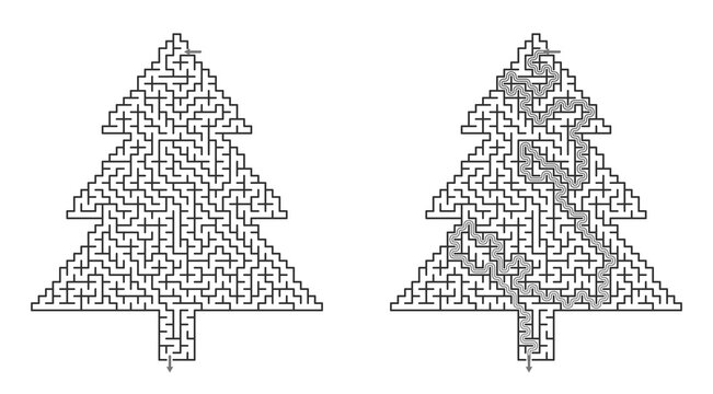 Christmas ornament hard maze activity with solution set