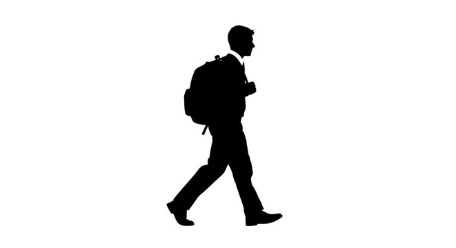 Silhouette of businessman walking with backpack