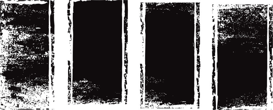 Grunge black vertical rectangles with distressed white borders on textured background