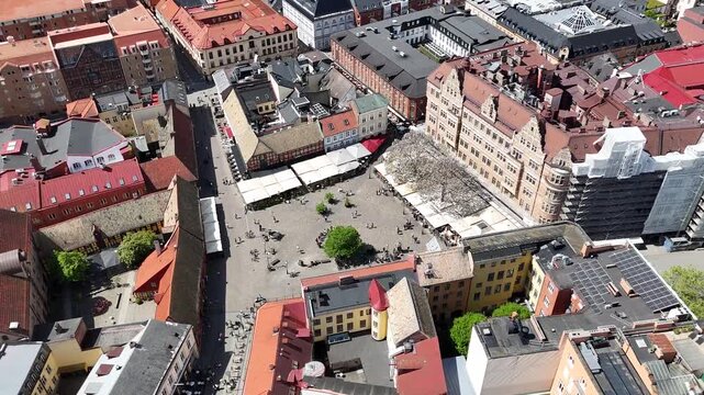 Aerial view of Lilla Torg (Little Square) in Malmo, Sweden