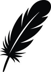 A vector image showing a black feather, soft and delicate, on a transparent background. © MOSTLAKI