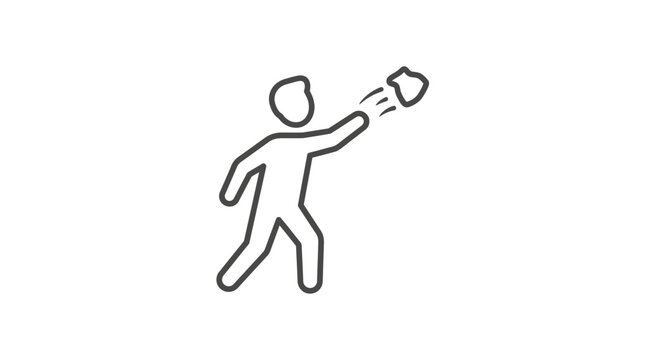 A simple line art icon of a person throwing a small object.
