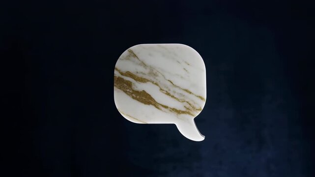 3D rotating marble speech bubble icon with gold veins